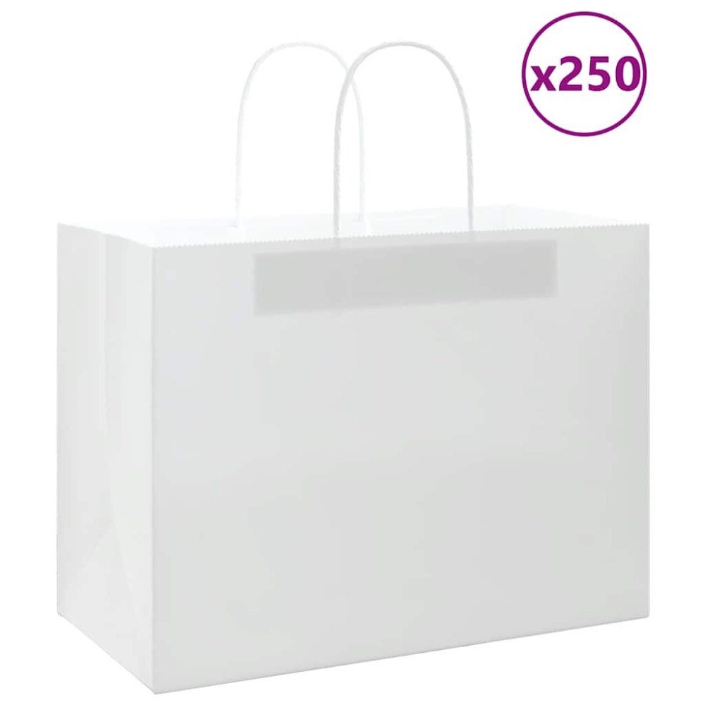 vidaXL Papperspåsar 250 st med handtag vit 32x17x25 cm