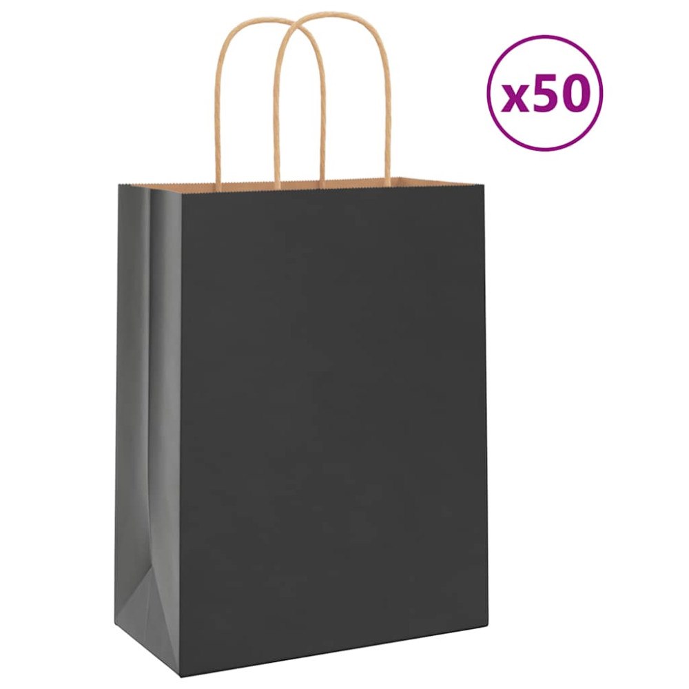 vidaXL Papperspåsar 50 st med handtag svart 21x11x28 cm