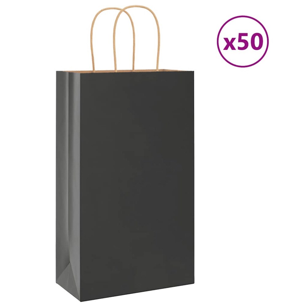 vidaXL Papperspåsar 50 st med handtag svart 21x11x36 cm