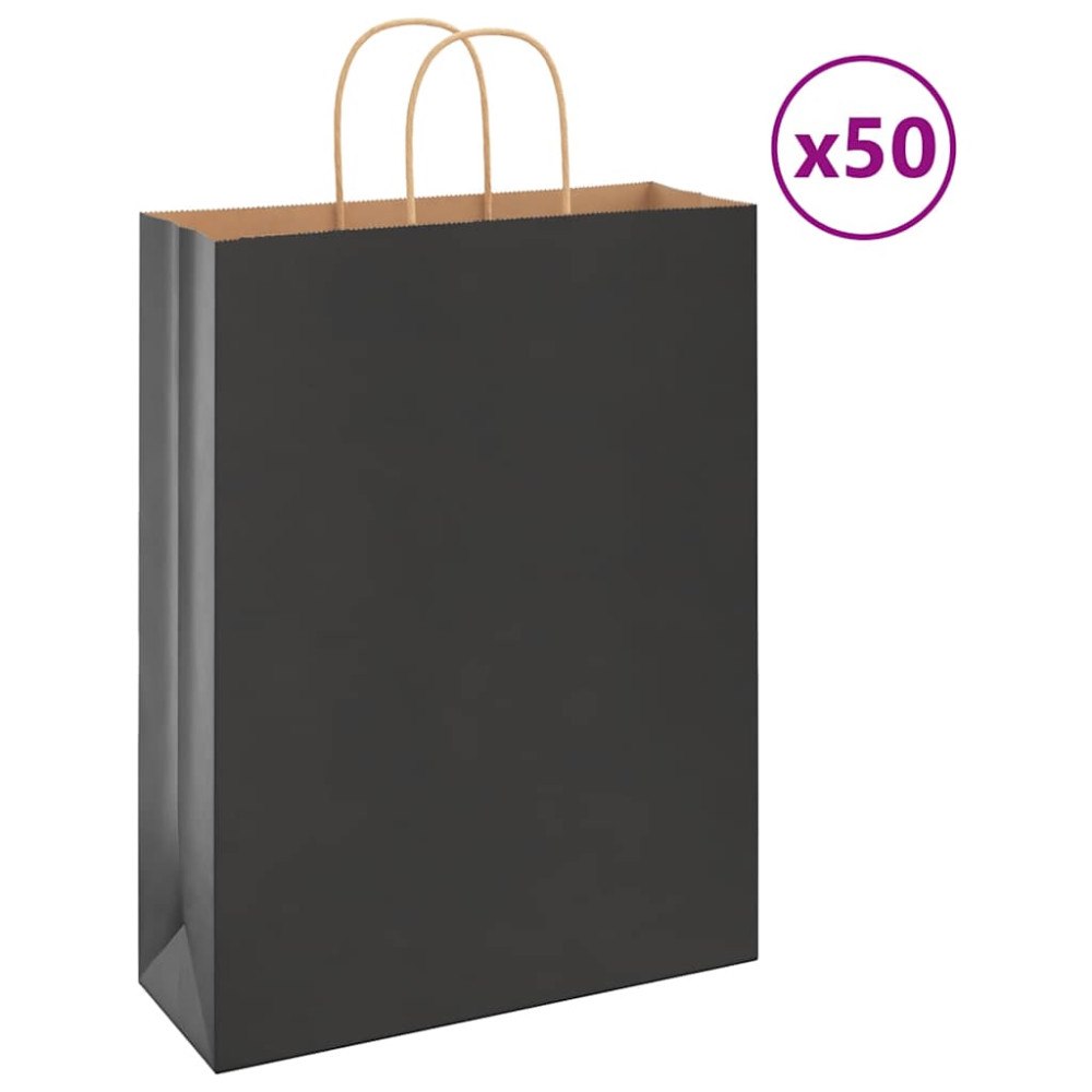 vidaXL Papperspåsar 50 st med handtag svart 32x12x42 cm