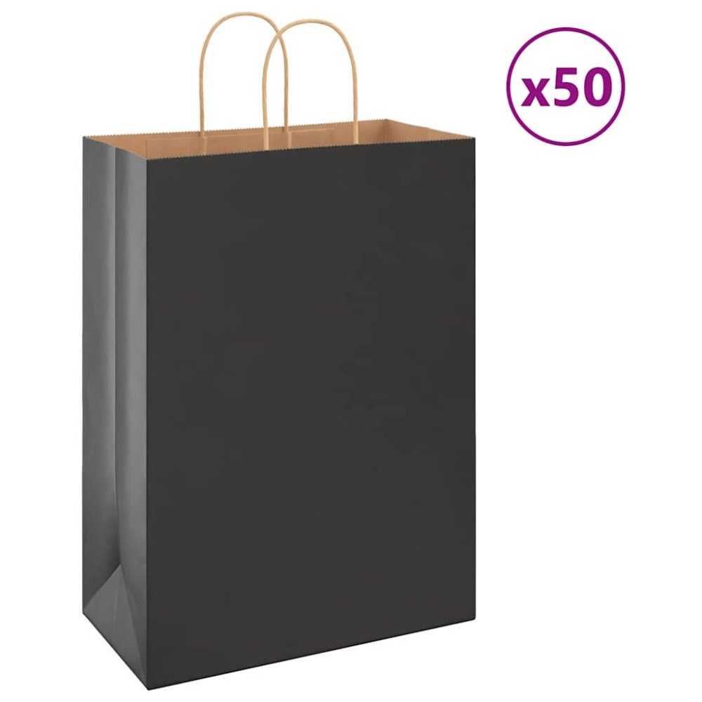 vidaXL Papperspåsar 50 st med handtag svart 32x17x44 cm