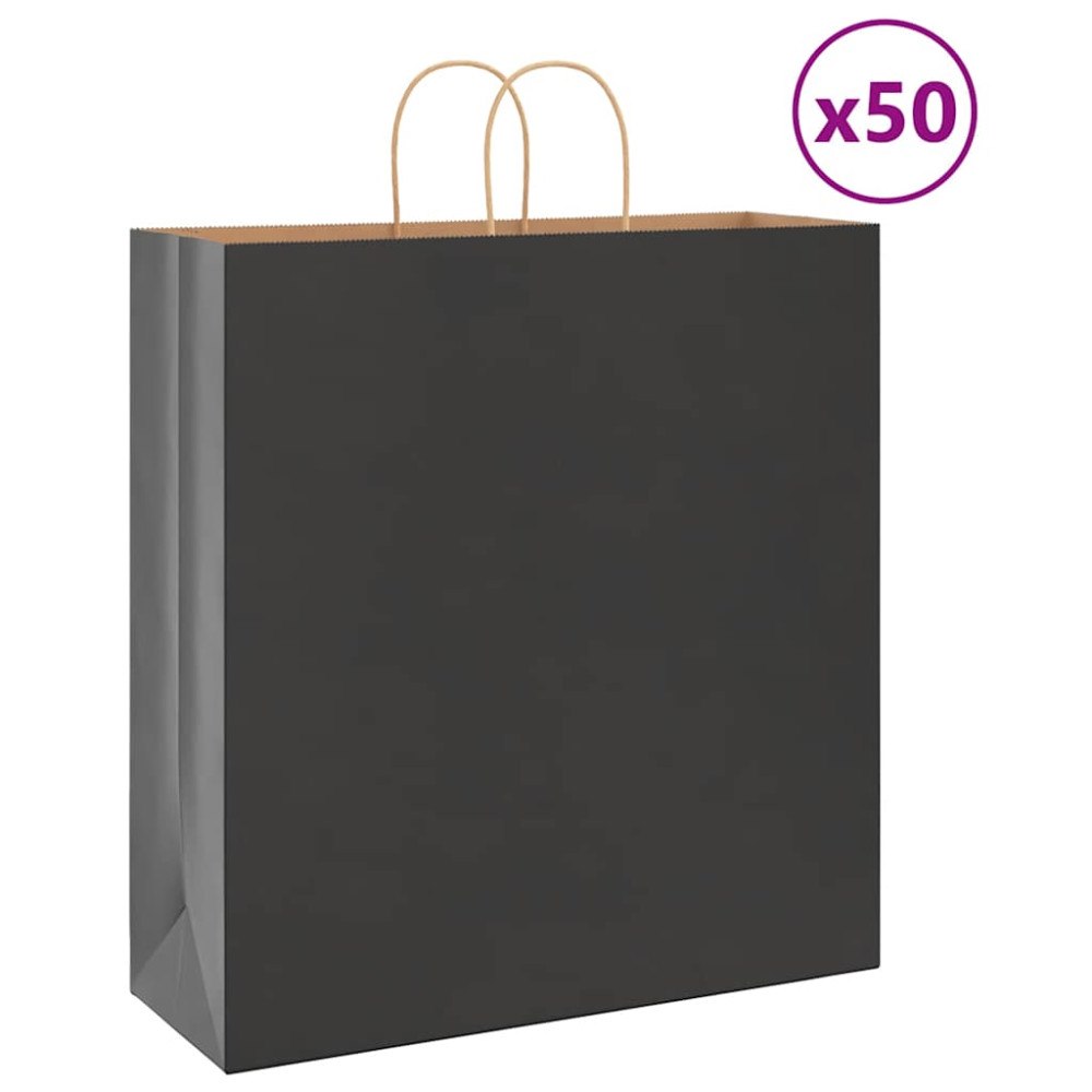 vidaXL Papperspåsar 50 st med handtag svart 45x17x48 cm