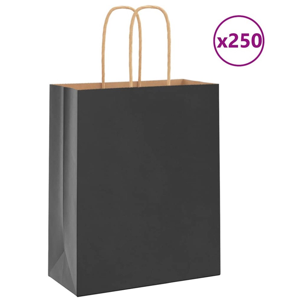 vidaXL Papperspåsar 250 st med handtag svart 18x8x22 cm