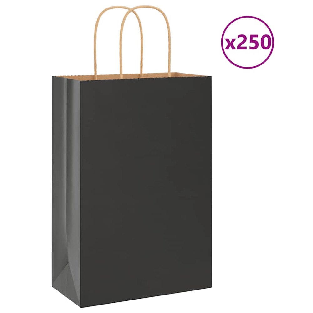 vidaXL Papperspåsar 250 st med handtag svart 21x11x31 cm