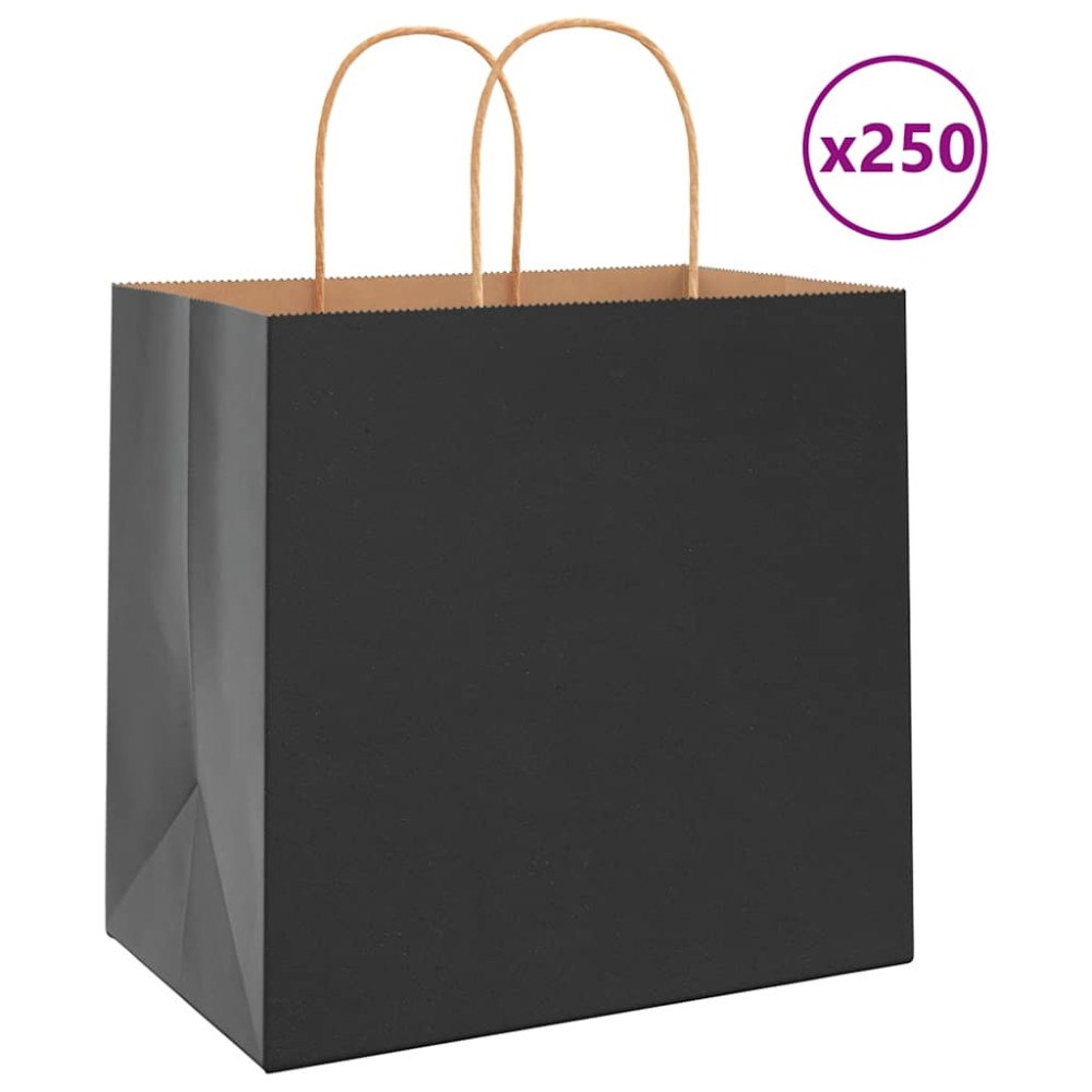 vidaXL Papperspåsar 250 st med handtag svart 26x17x25 cm