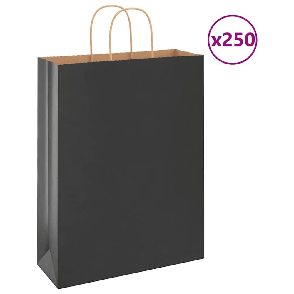vidaXL Papperspåsar 250 st med handtag svart 32x12x42 cm