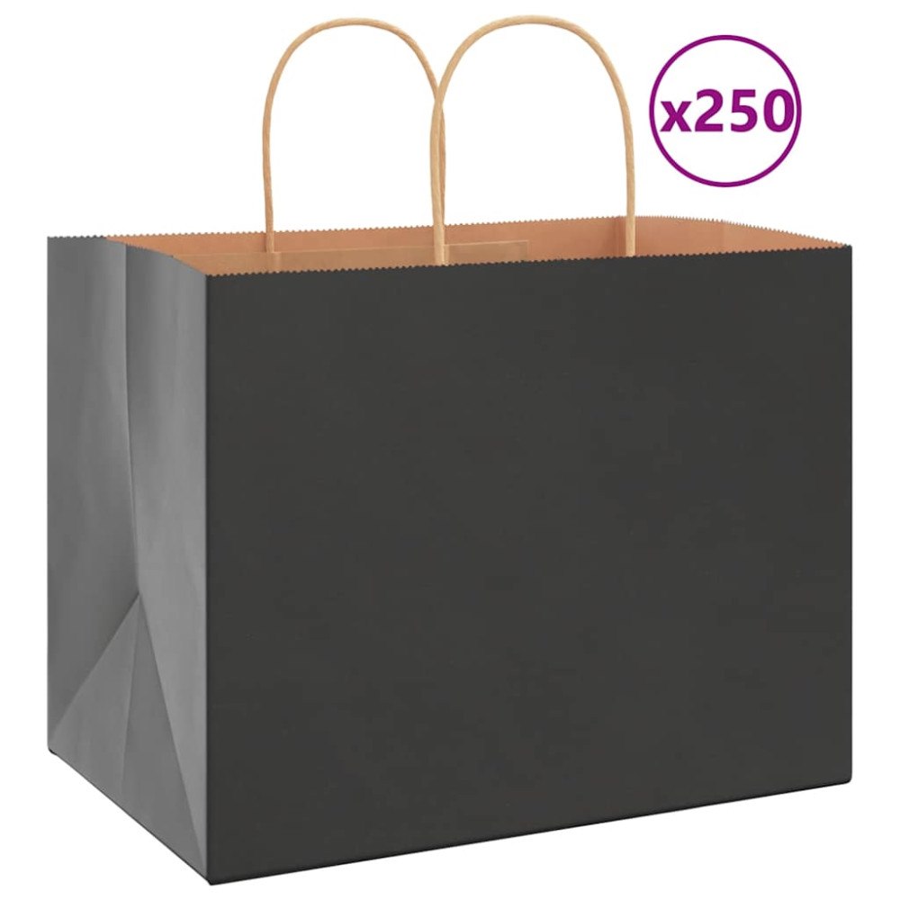 vidaXL Papperspåsar 250 st med handtag svart 32x22x24 cm
