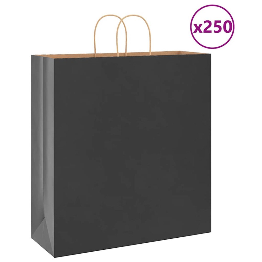 vidaXL Papperspåsar 250 st med handtag svart 45x17x48 cm