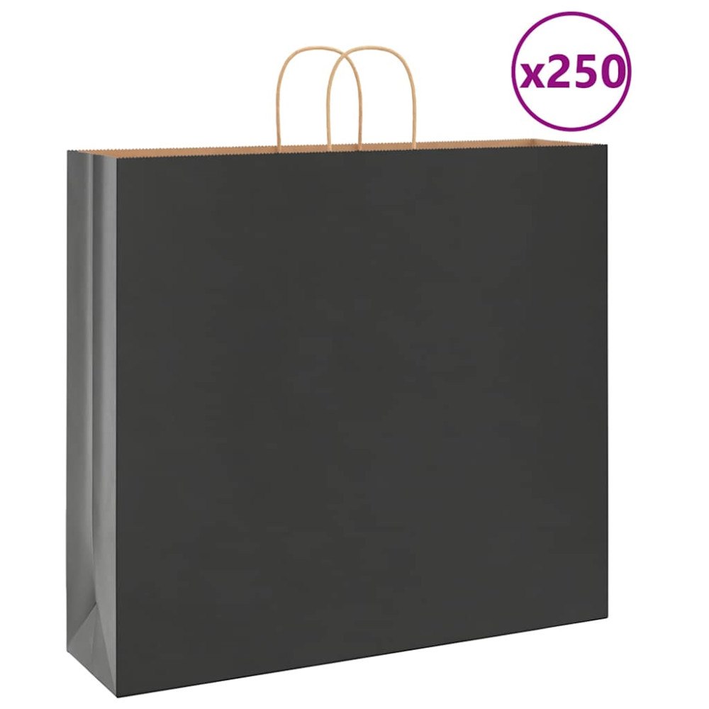 vidaXL Papperspåsar 250 st med handtag svart 54x15x49 cm