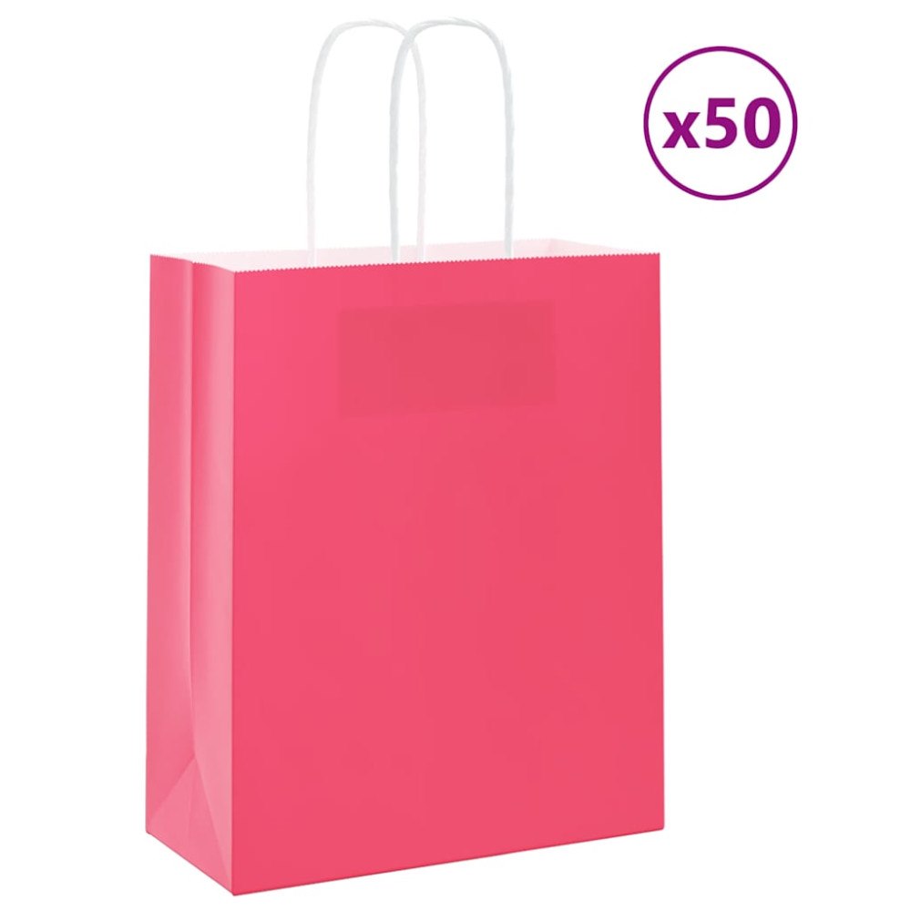 vidaXL Papperspåsar 50 st med handtag rosa 18x8x22 cm