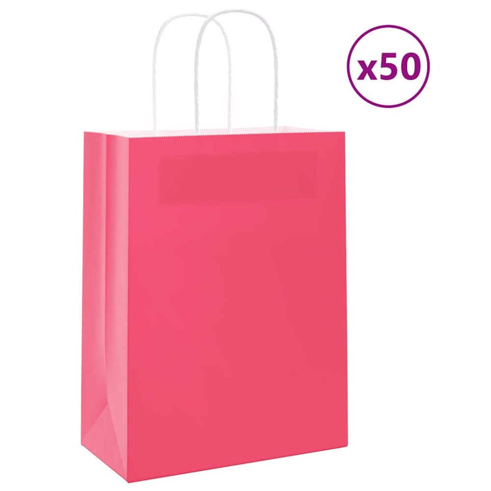 vidaXL Papperspåsar 50 st med handtag rosa 21x11x28 cm