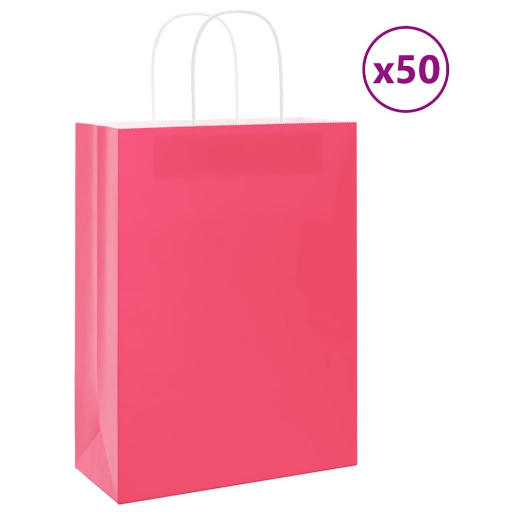 vidaXL Papperspåsar 50 st med handtag rosa 26x12x35 cm