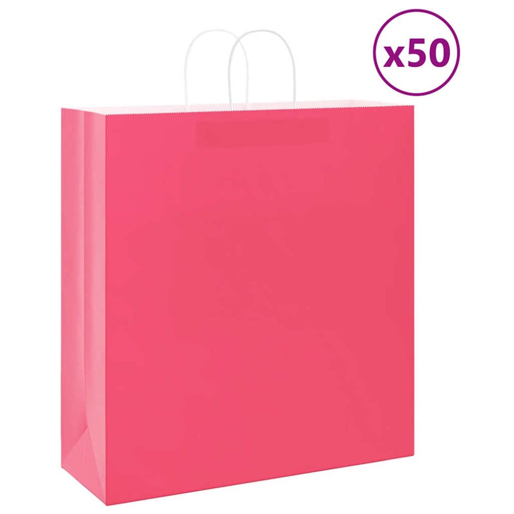 vidaXL Papperspåsar 50 st med handtag rosa 45x17x48 cm