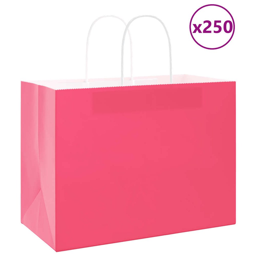 vidaXL Papperspåsar 250 st med handtag rosa 32x17x25 cm
