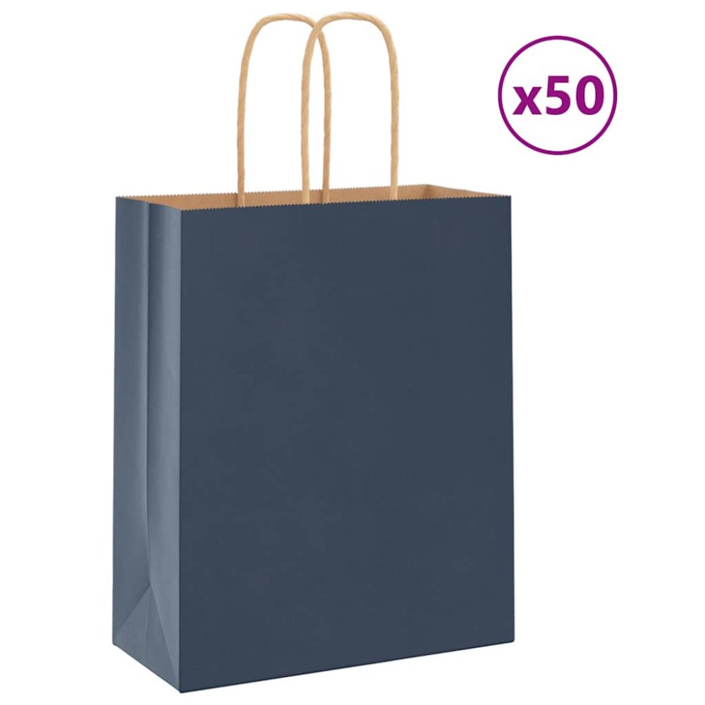 vidaXL Papperspåsar 50 st med handtag blå 18x8x22 cm