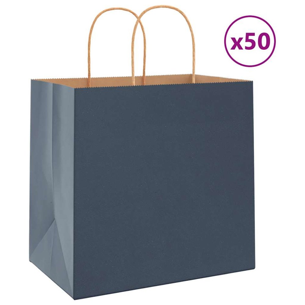 vidaXL Papperspåsar 50 st med handtag blå 26x17x25 cm