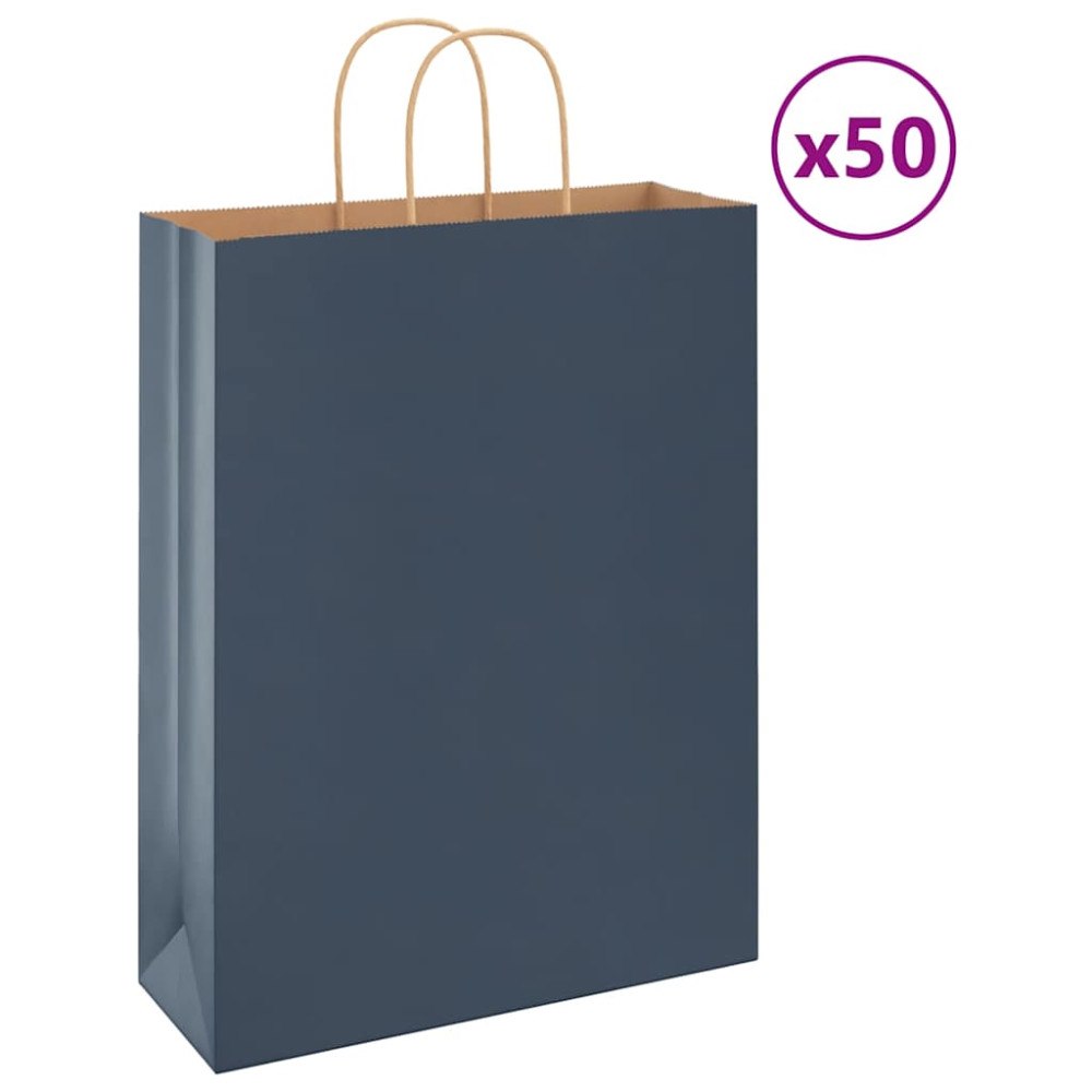 vidaXL Papperspåsar 50 st med handtag blå 32x12x42 cm