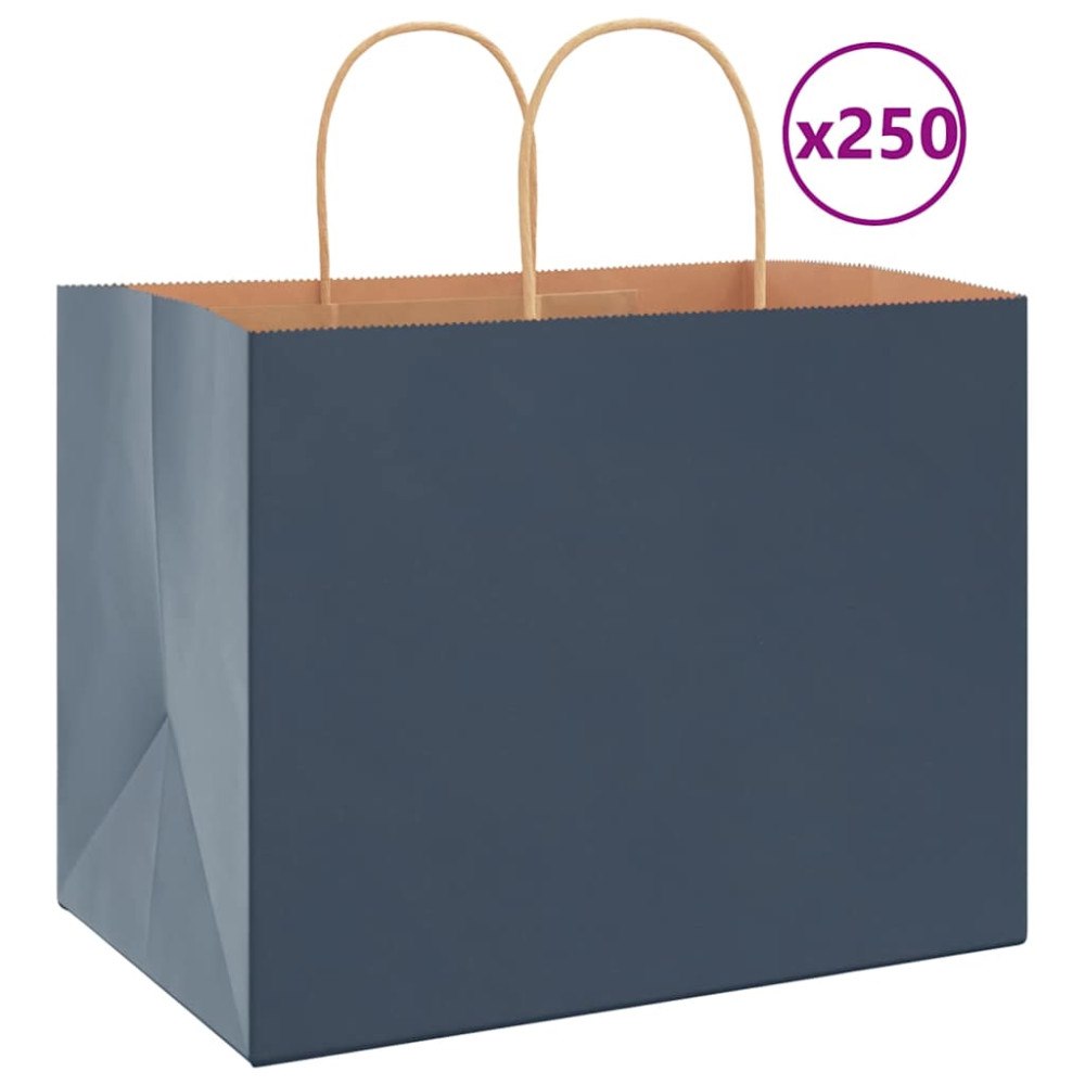 vidaXL Papperspåsar 250 st med handtag blå 32x22x24 cm