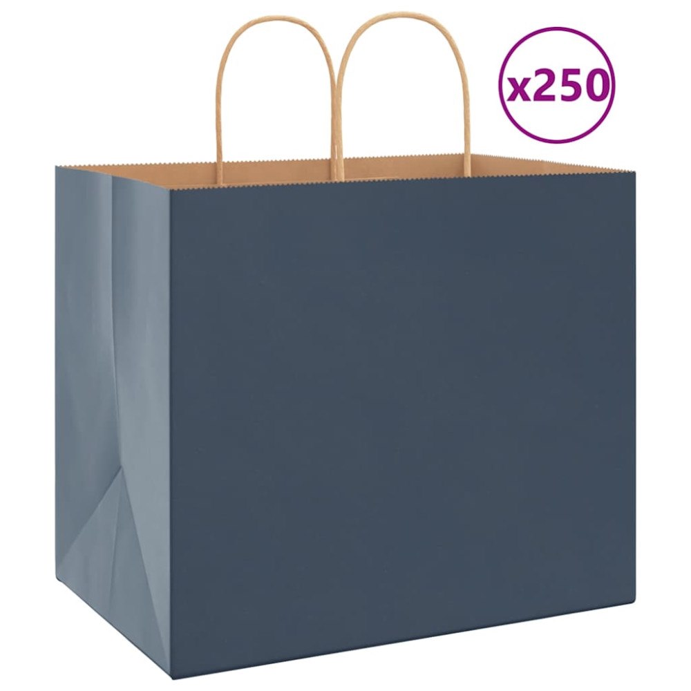 vidaXL Papperspåsar 250 st med handtag blå 32x22x28 cm