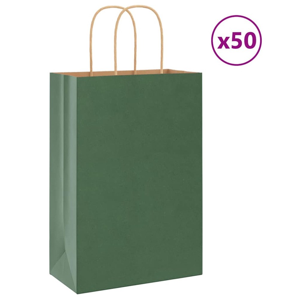 vidaXL Papperspåsar 50 st med handtag grön 21x11x31 cm