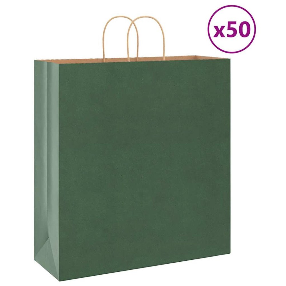 vidaXL Papperspåsar 50 st med handtag grön 45x17x48 cm