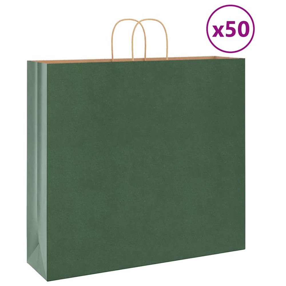 vidaXL Papperspåsar 50 st med handtag grön 54x15x49 cm