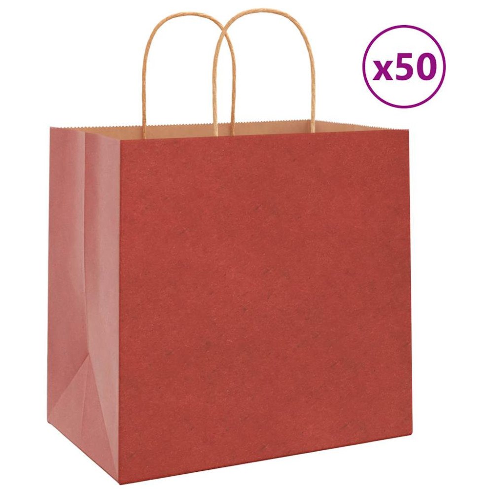 vidaXL Papperspåsar 50 st med handtag röd 26x17x25 cm