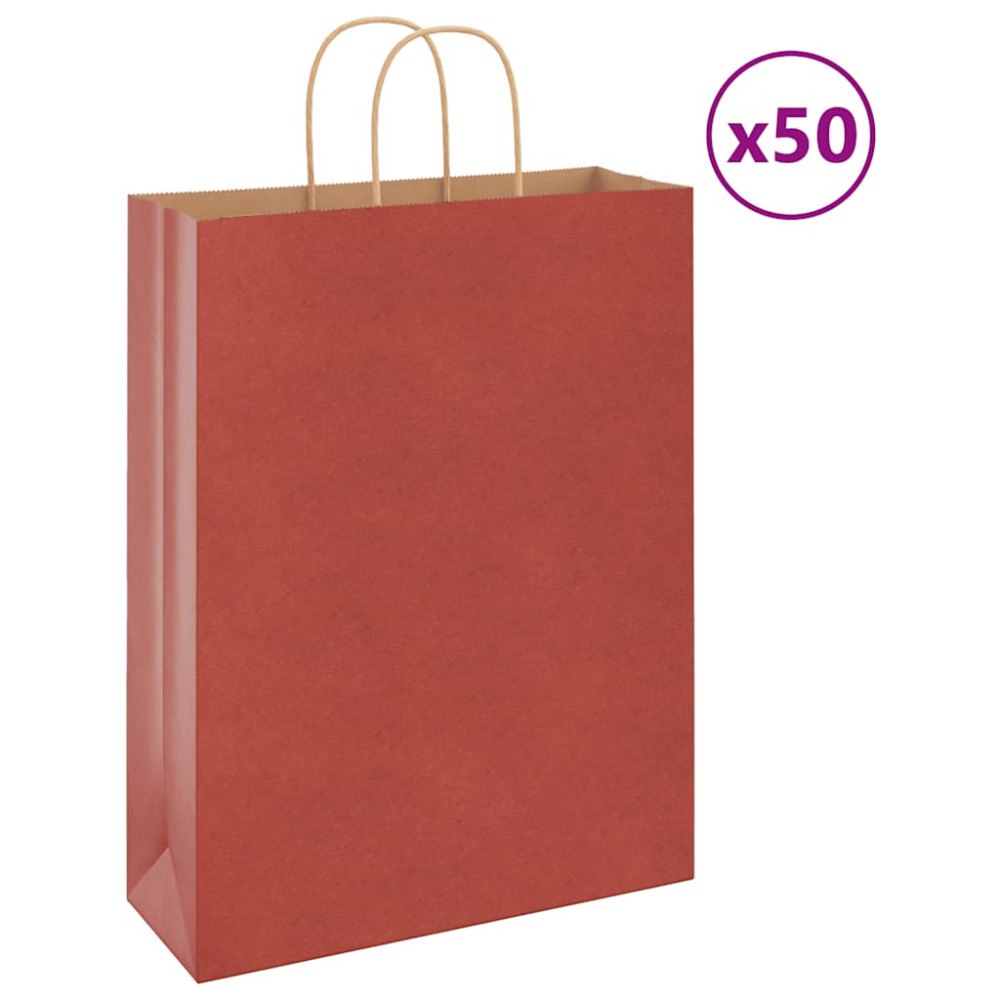 vidaXL Papperspåsar 50 st med handtag röd 32x12x42 cm