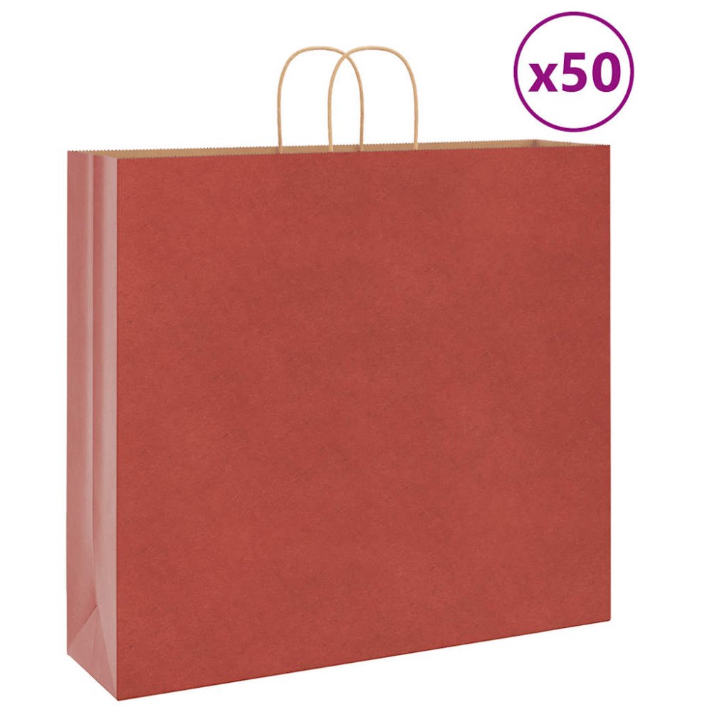 vidaXL Papperspåsar 50 st med handtag röd 54x15x49 cm
