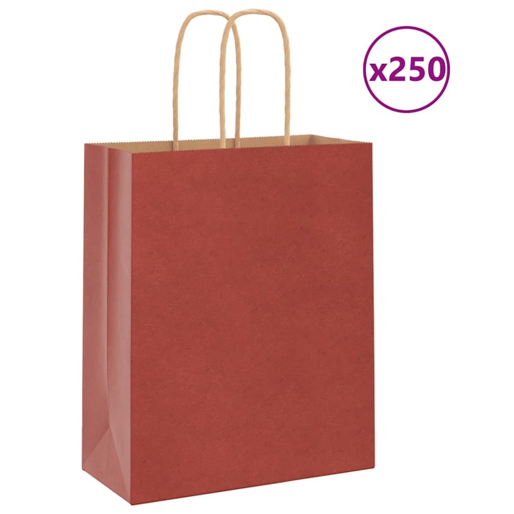 vidaXL Papperspåsar 250 st med handtag röd 18x8x22 cm