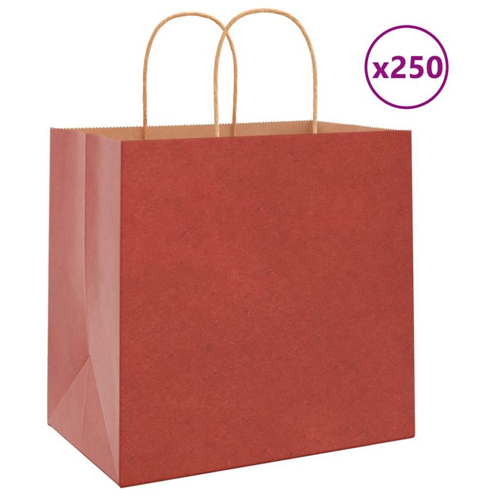 vidaXL Papperspåsar 250 st med handtag röd 26x17x25 cm
