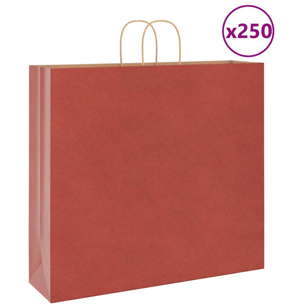 vidaXL Papperspåsar 250 st med handtag röd 54x15x49 cm