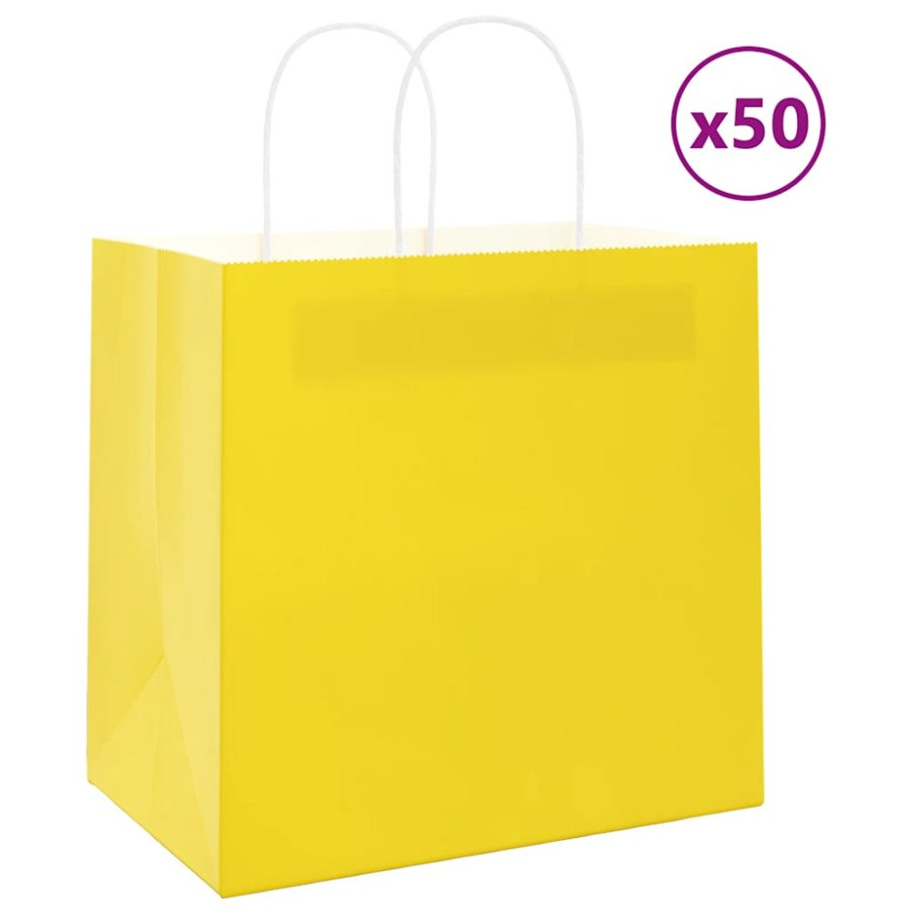 vidaXL Papperspåsar 50 st med handtag gul 26x17x25 cm