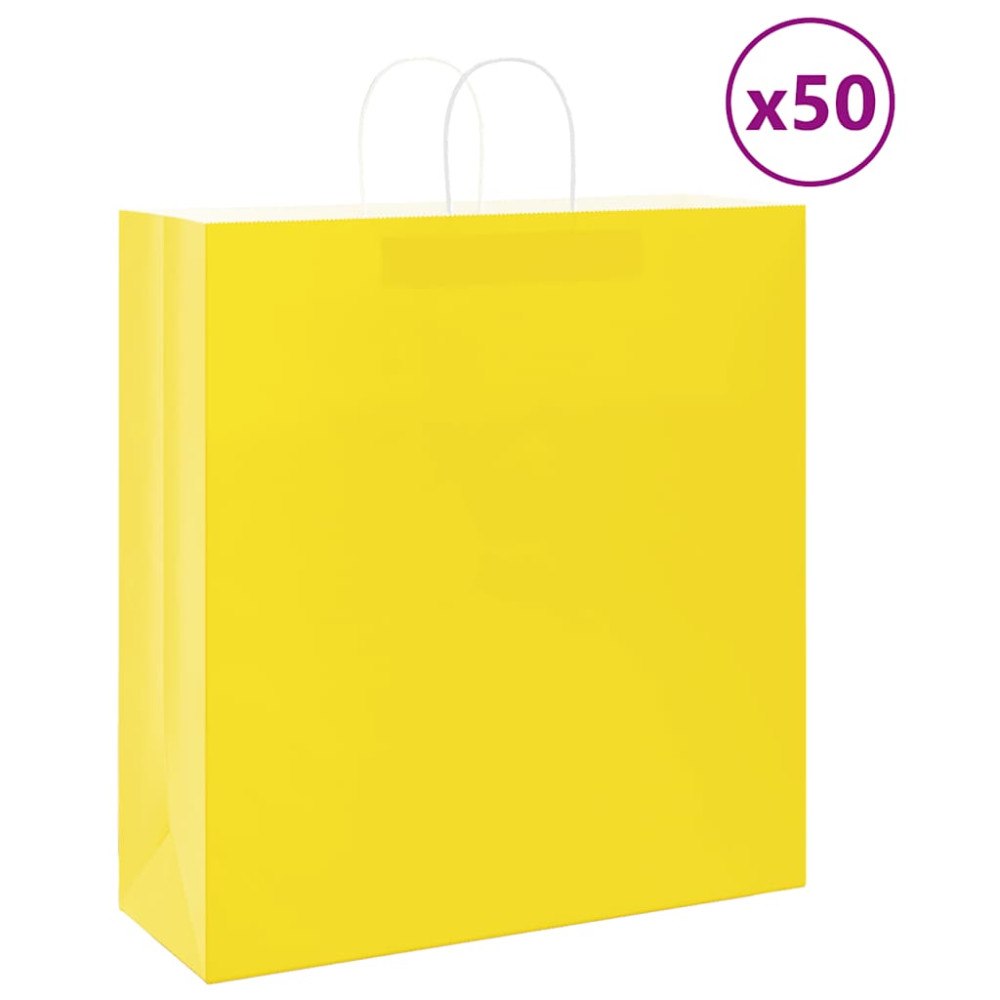 vidaXL Papperspåsar 50 st med handtag gul 45x17x48 cm