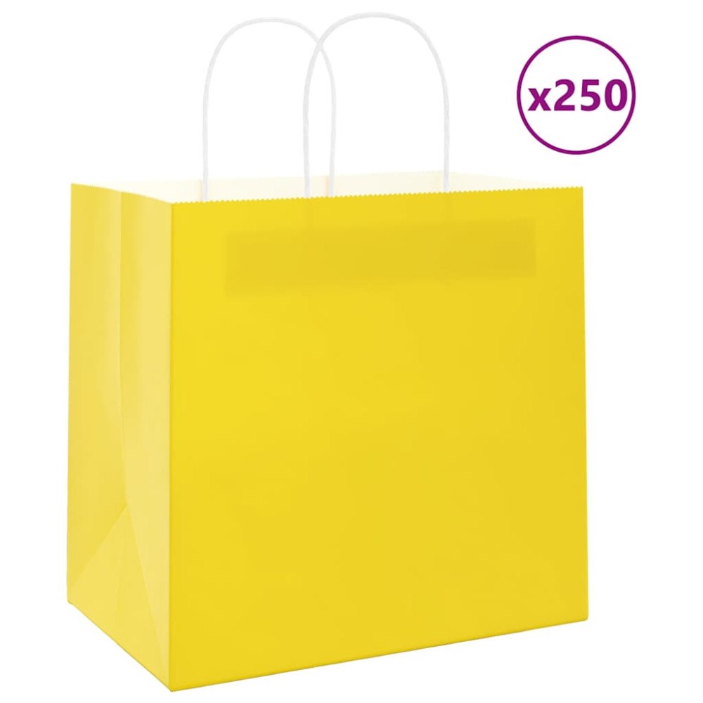 vidaXL Papperspåsar 250 st med handtag gul 26x17x25 cm