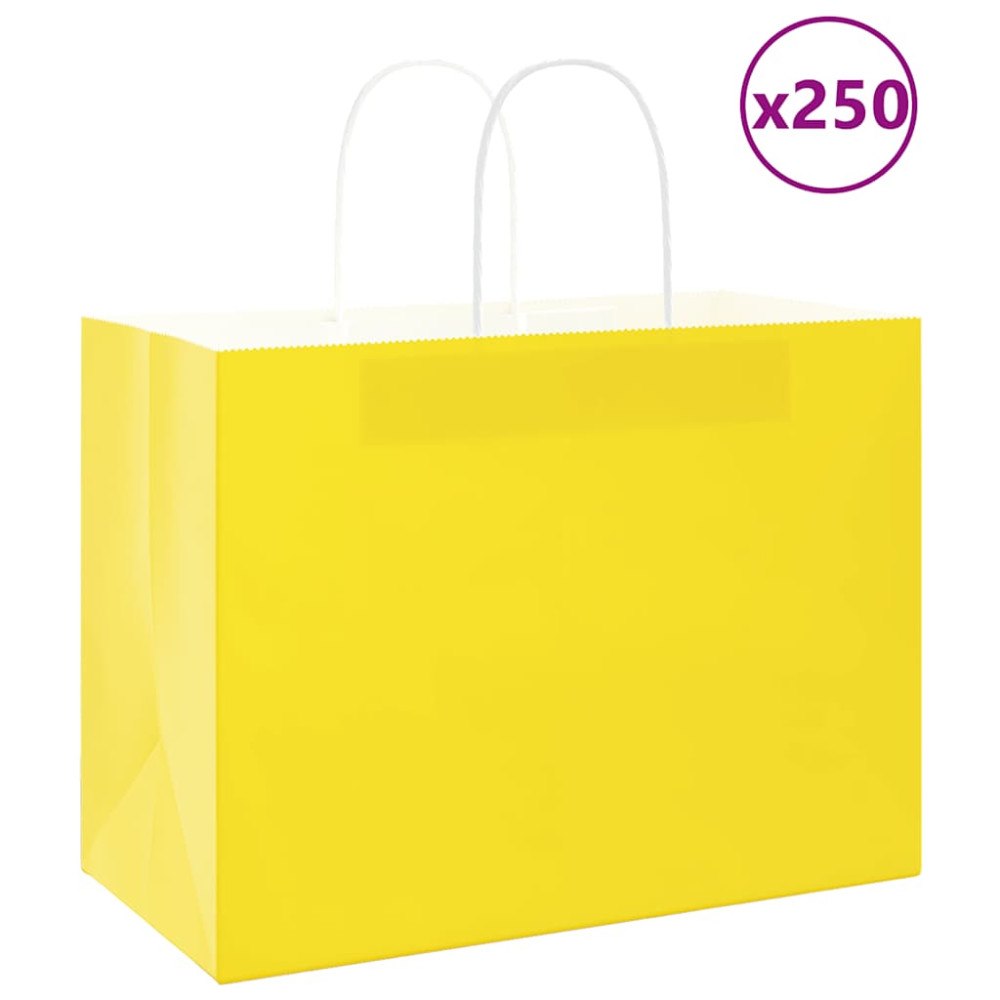 vidaXL Papperspåsar 250 st med handtag gul 32x17x25 cm