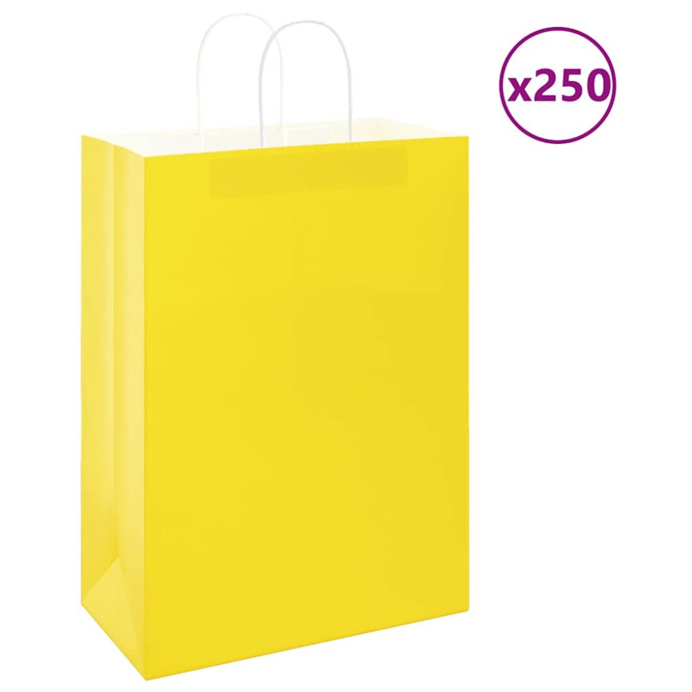 vidaXL Papperspåsar 250 st med handtag gul 32x17x44 cm