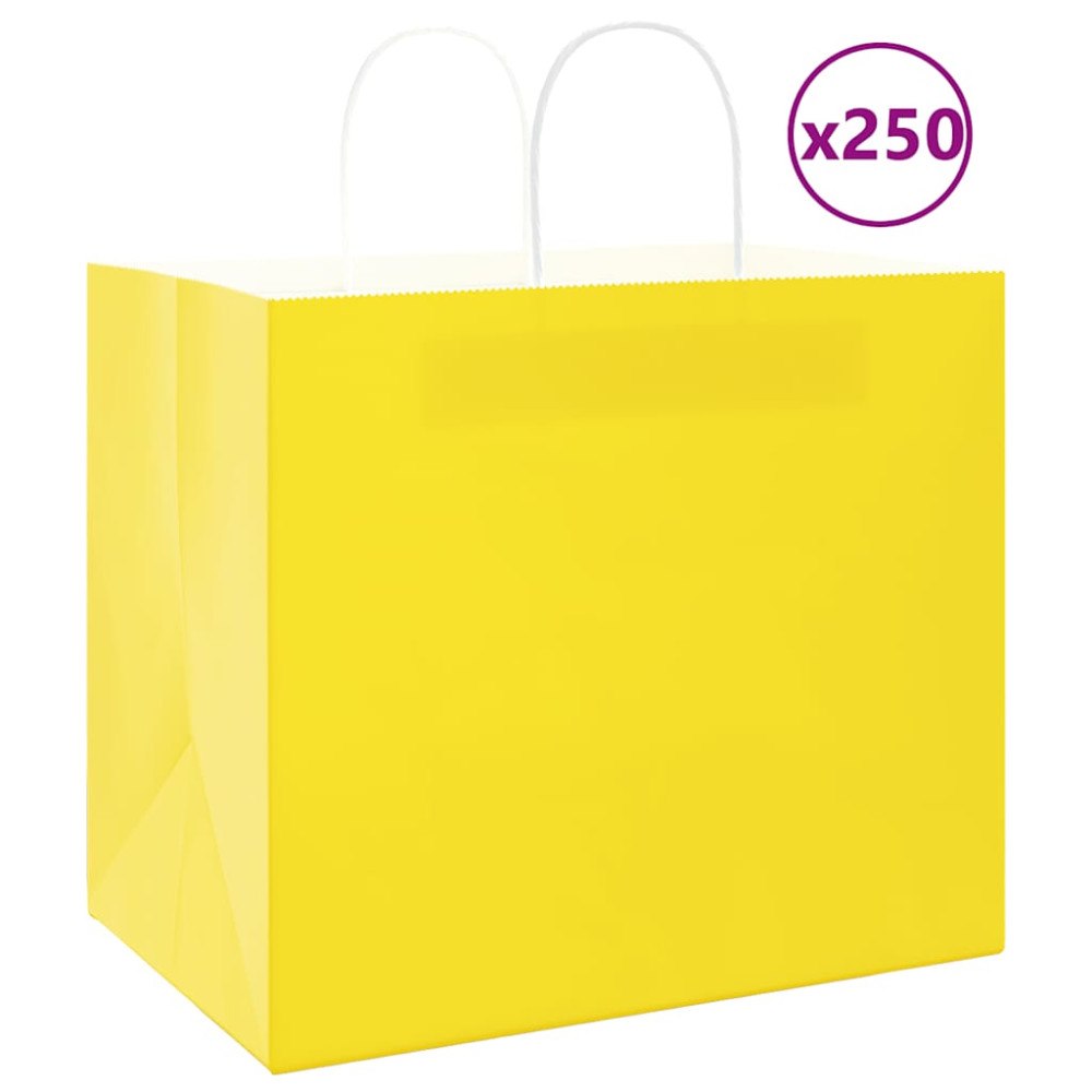 vidaXL Papperspåsar 250 st med handtag gul 32x22x28 cm