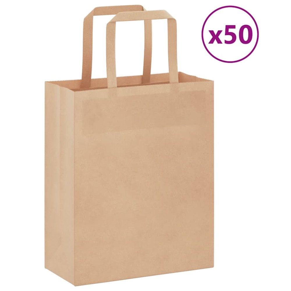 vidaXL Papperspåsar 50 st med handtag brun 18x8x22 cm