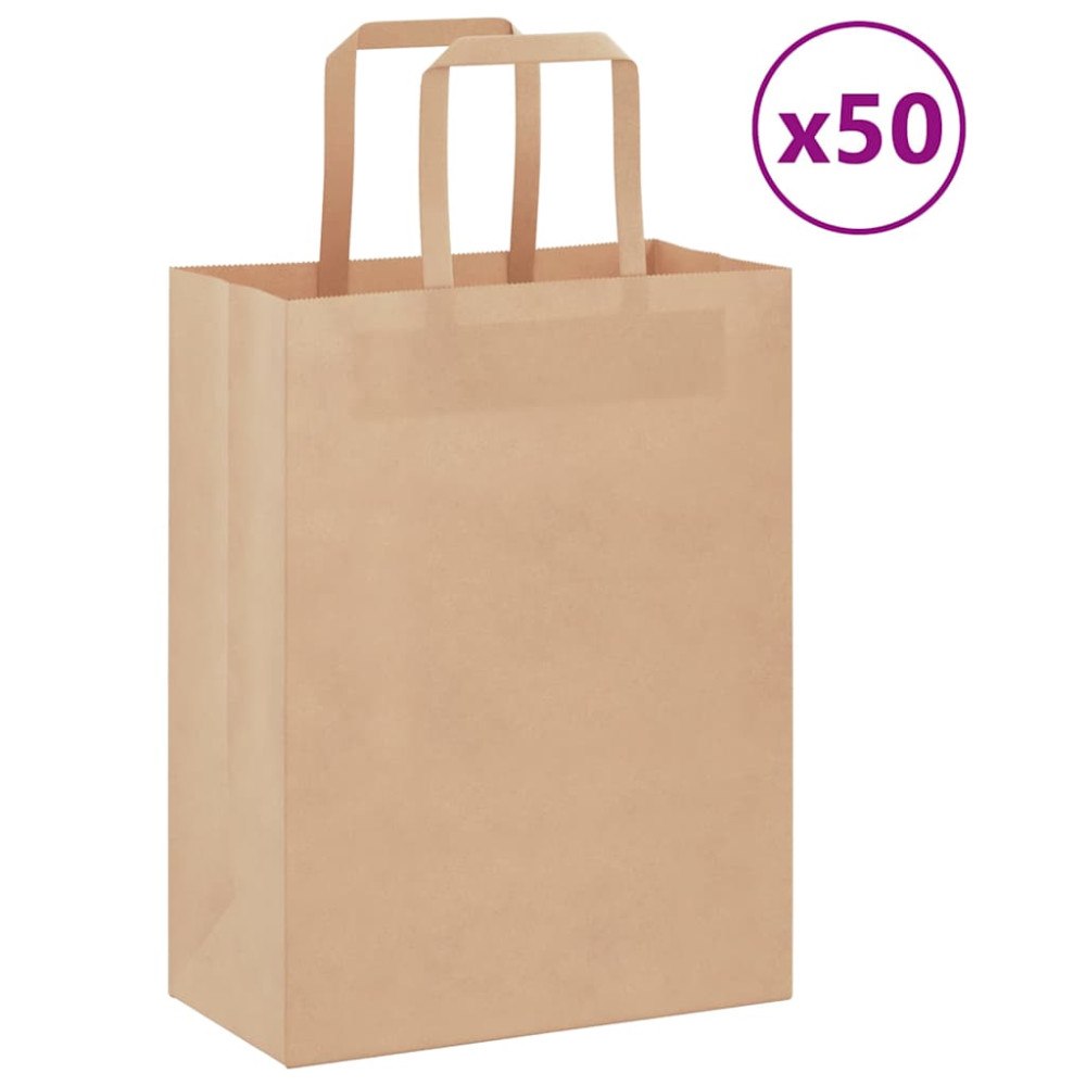 vidaXL Papperspåsar 50 st med handtag brun 21x11x28 cm