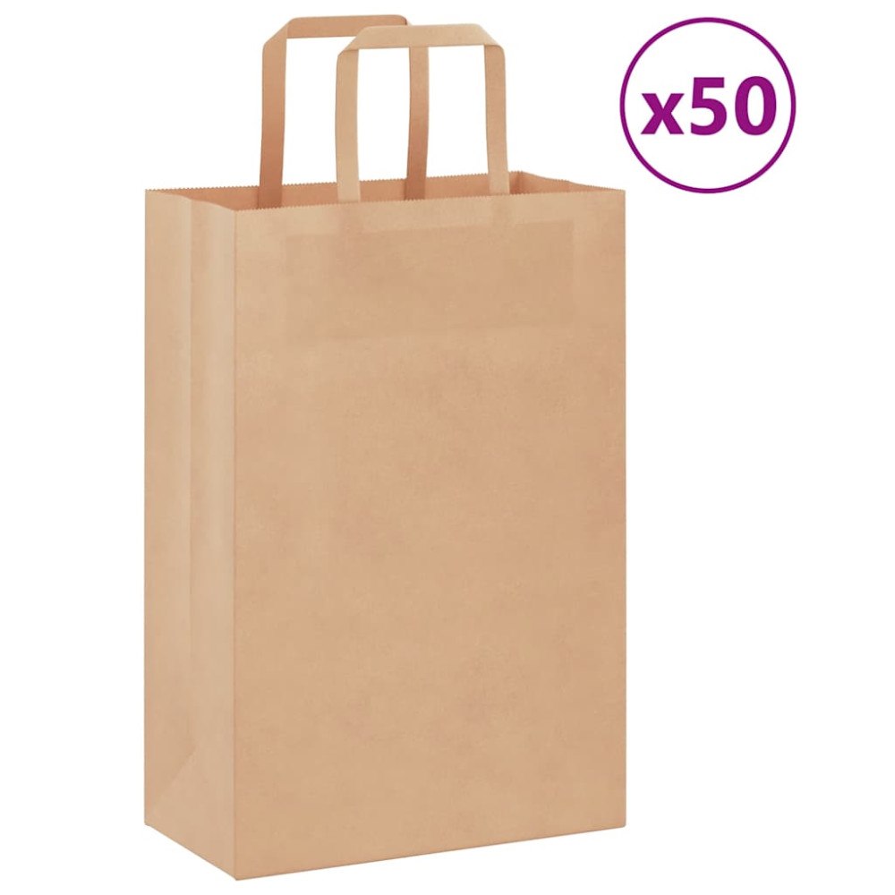 vidaXL Papperspåsar 50 st med handtag brun 21x11x31 cm