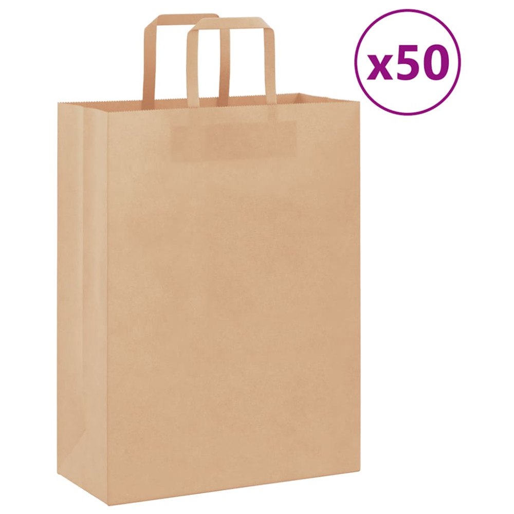 vidaXL Papperspåsar 50 st med handtag brun 26x12x35 cm
