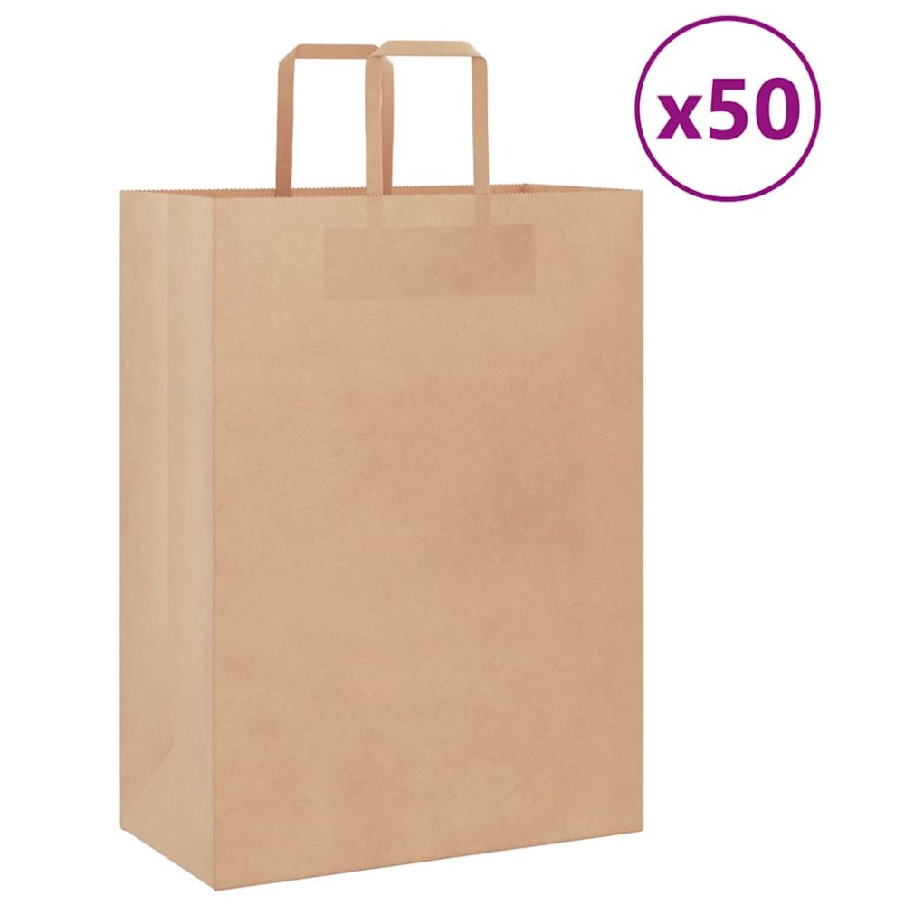 vidaXL Papperspåsar 50 st med handtag brun 32x17x44 cm