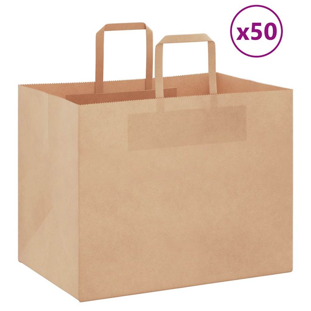 vidaXL Papperspåsar 50 st med handtag brun 32x22x24 cm