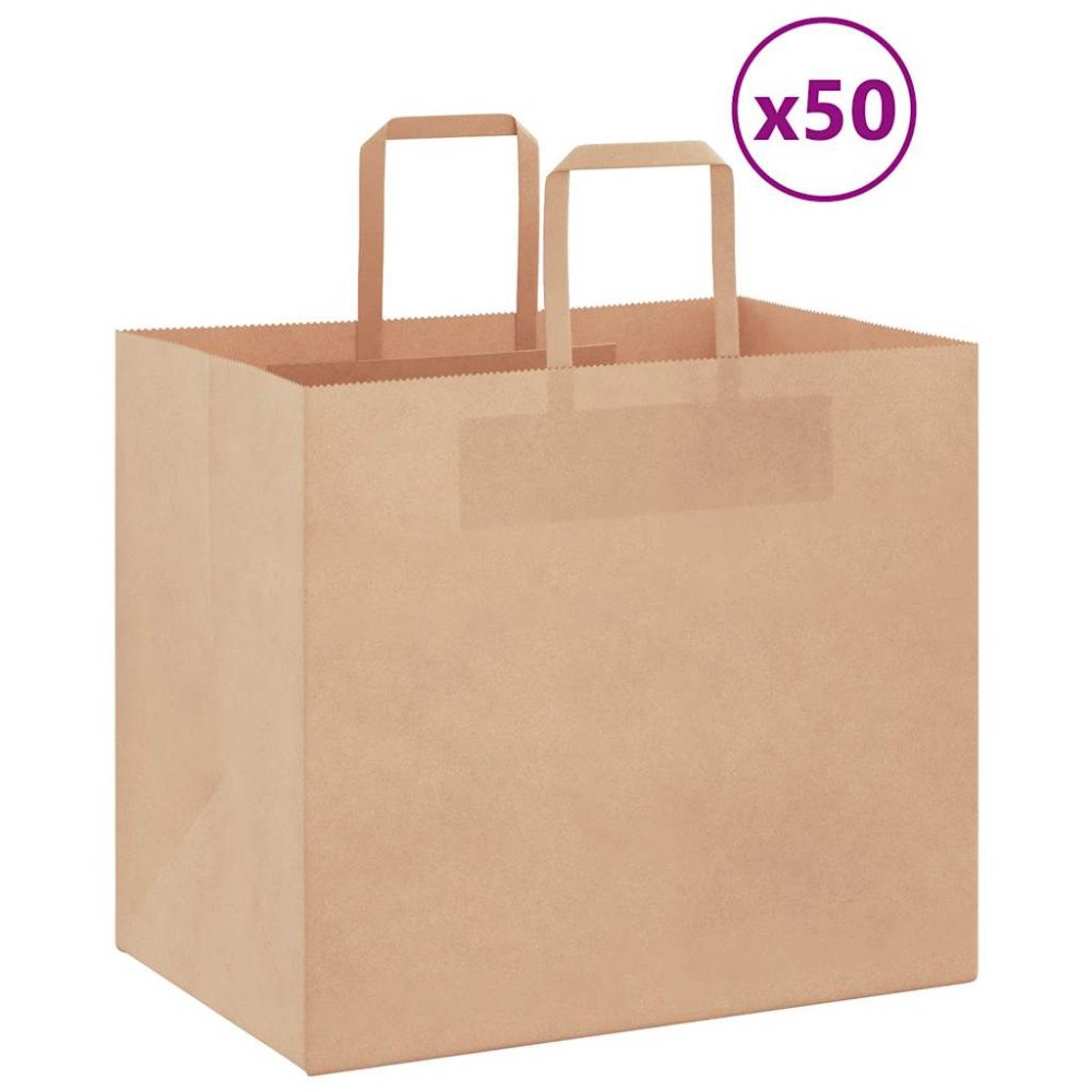 vidaXL Papperspåsar 50 st med handtag brun 32x22x28 cm