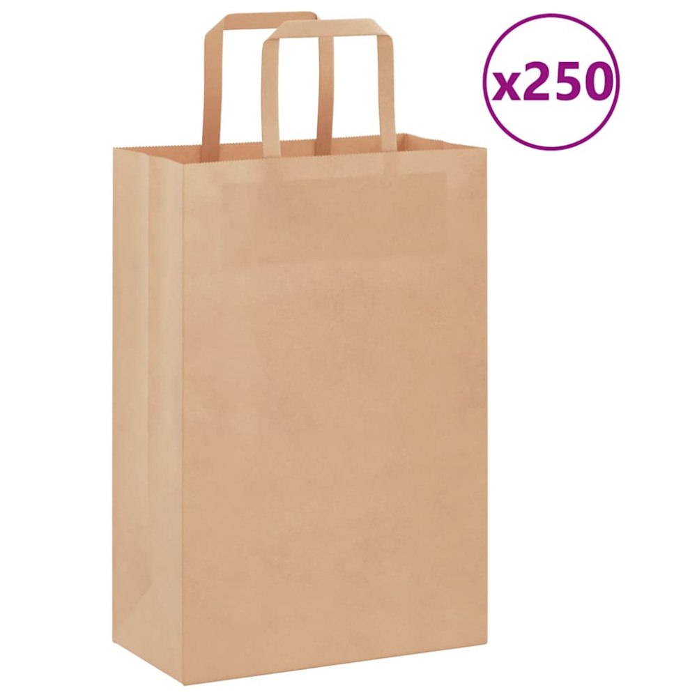 vidaXL Papperspåsar 250 st med handtag brun 21x11x31 cm