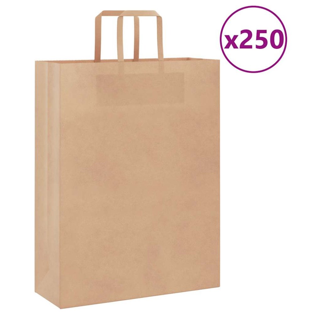 vidaXL Papperspåsar 250 st med handtag brun 32x12x42 cm