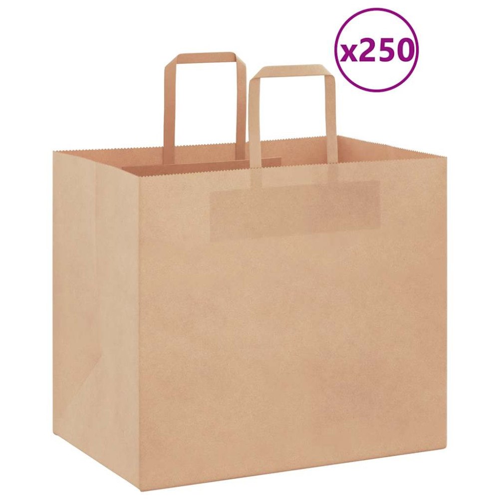 vidaXL Papperspåsar 250 st med handtag brun 32x22x28 cm