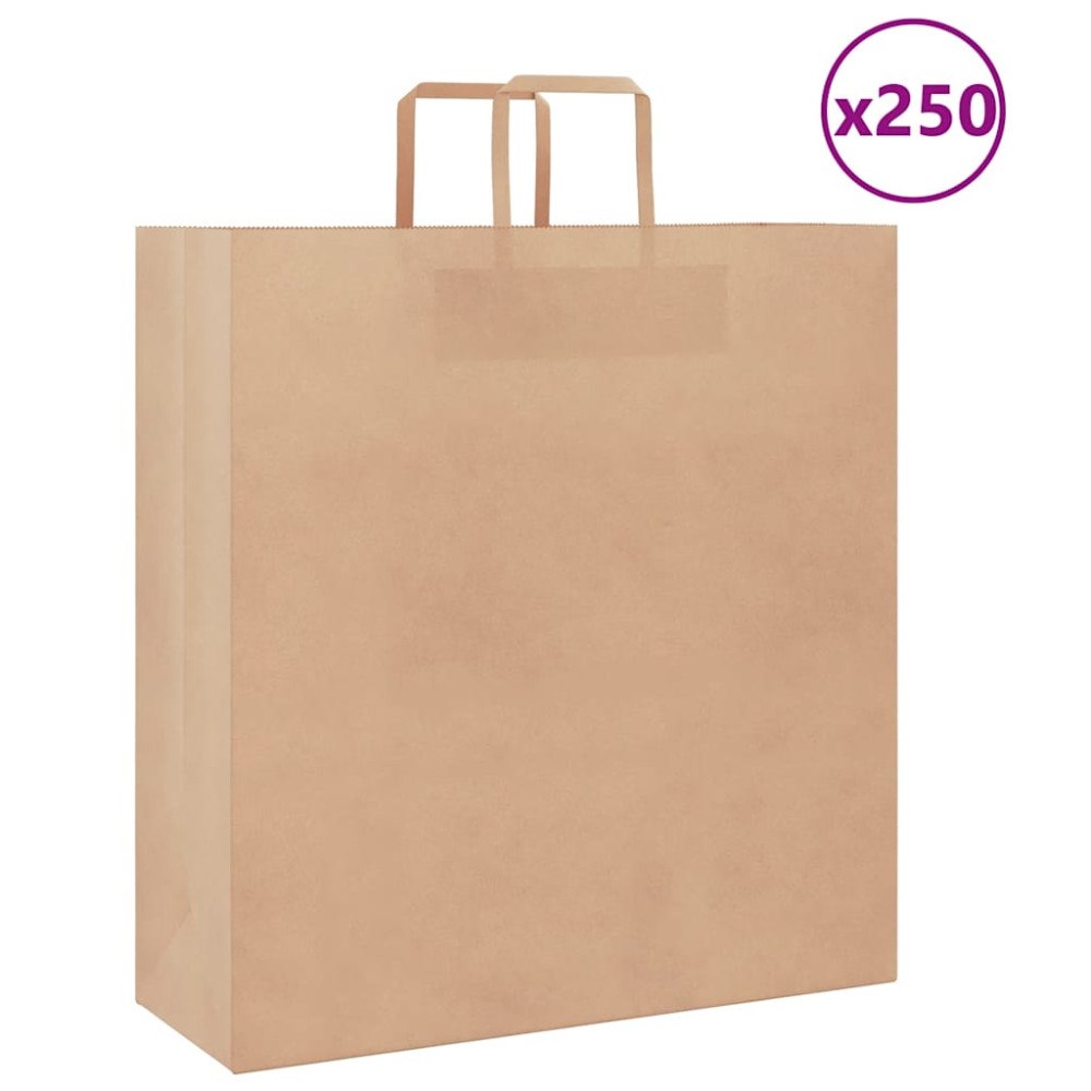 vidaXL Papperspåsar 250 st med handtag brun 45x17x48 cm