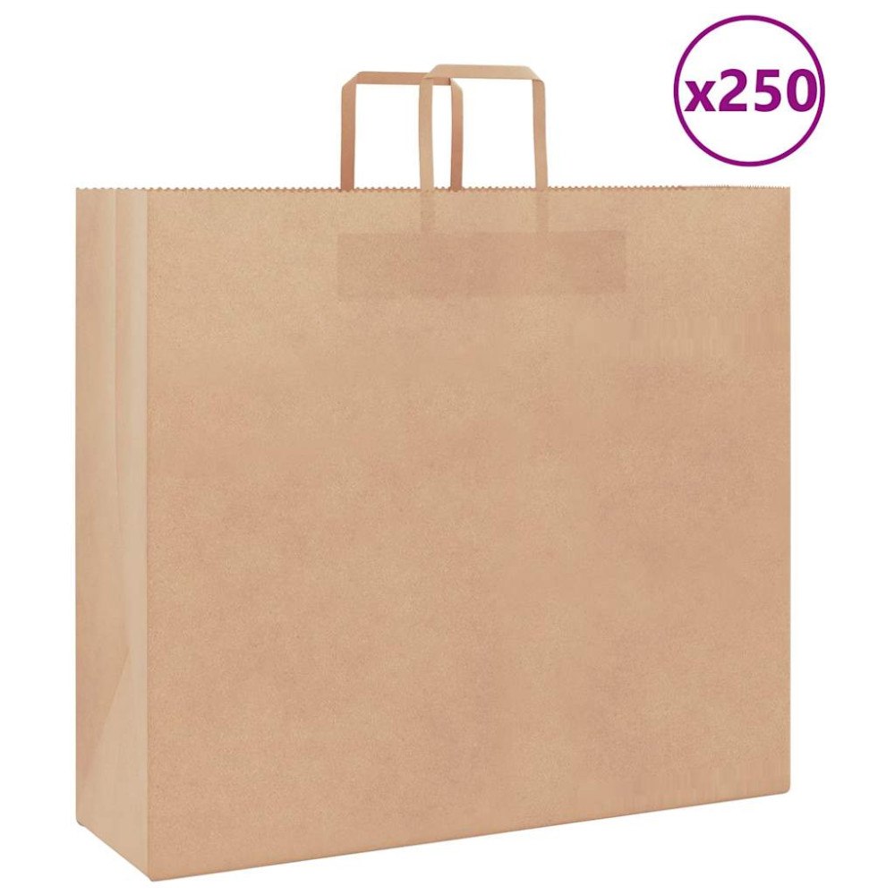 vidaXL Papperspåsar 250 st med handtag brun 54x15x49 cm